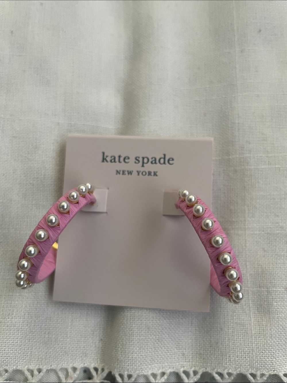 kate spade Pink Pearl Hoop Earrings.NWT- 1 Backing Isn’t original But Never Worn